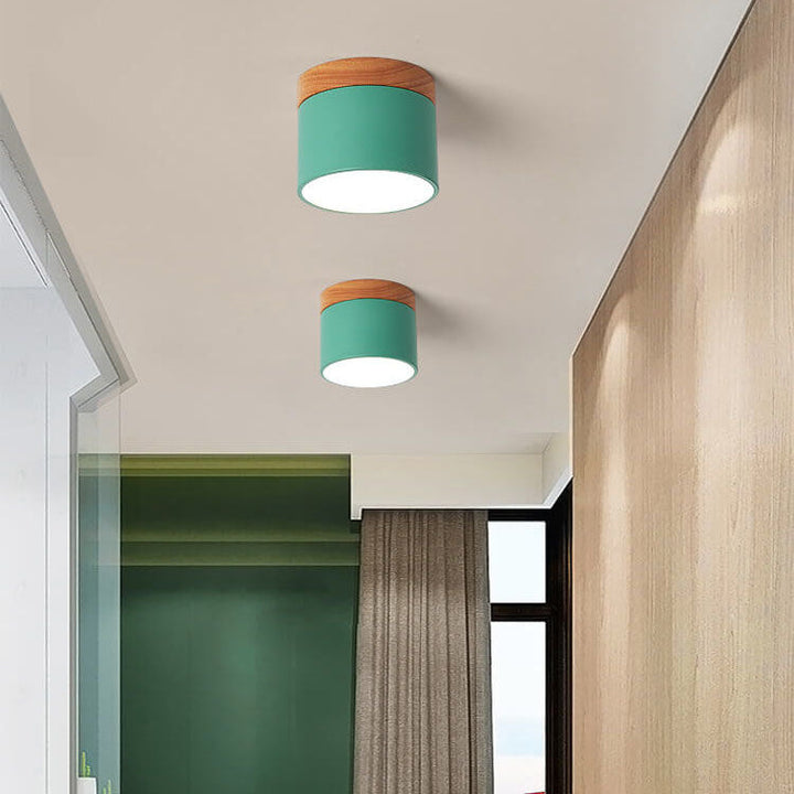 Scandinavian Macaron LED Ceiling Light | Wooden Accent Flush Mount