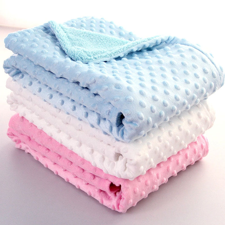 Pink minky dot baby blanket with fleece back