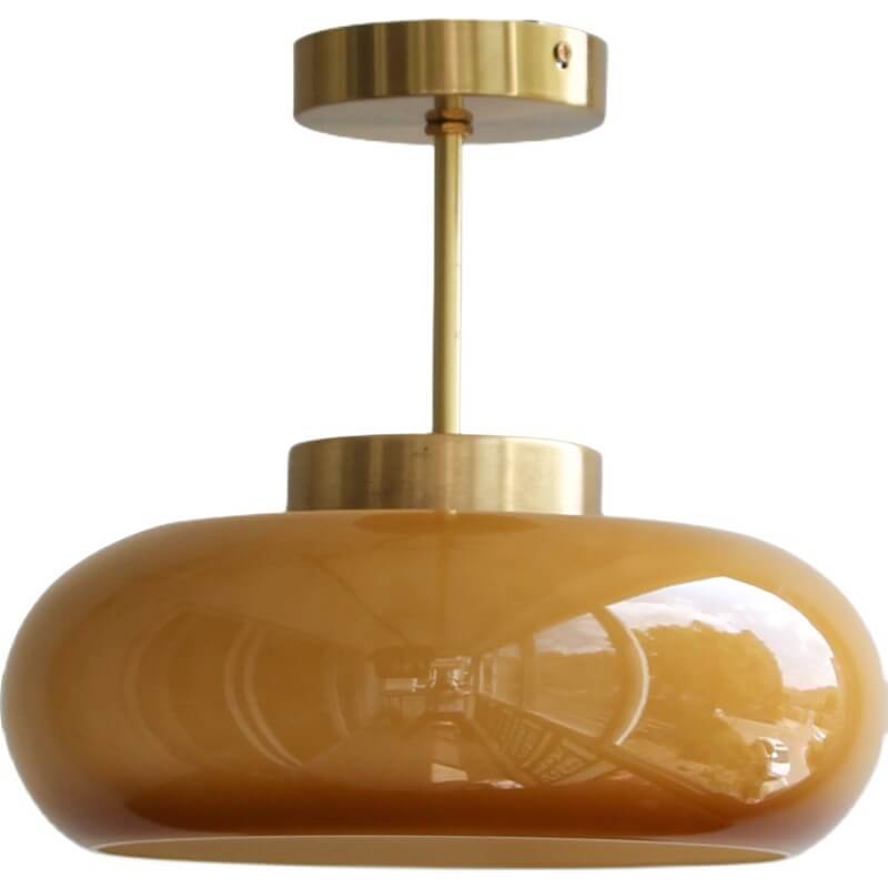 Vintage Brass Yellow Glass Ceiling Light | Semi-Flush Mount