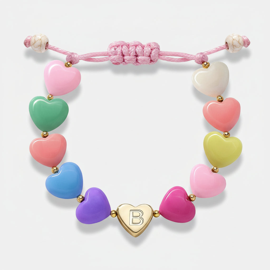 Bracelet Mothers Day Personalized Heart Beaded Adjustable Initial Gift