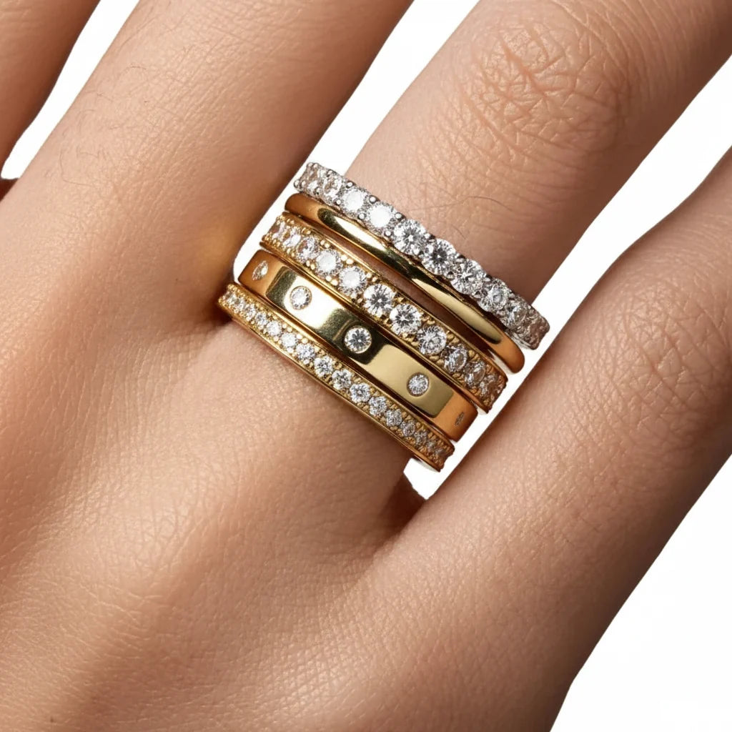 Silver Ring Sterling Band Bead Bright Setting Everyday Wear