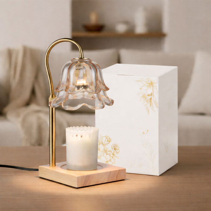 Candle Warmer Lamp Flower Glass Gold Electric Wax Melt Heater