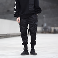 Mens Cargo Pants Black Adjustable Straps Durable Urban Pants