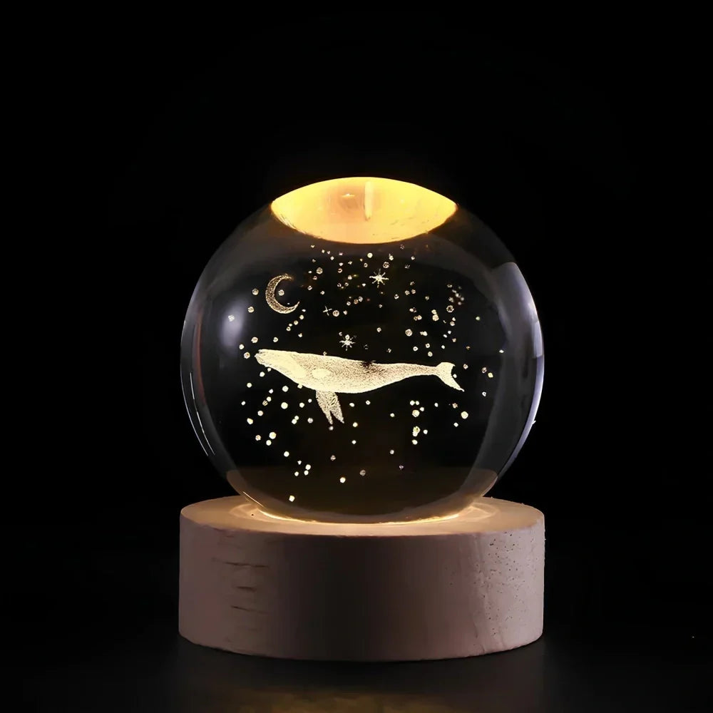 Night Light Crystal Ball 3D Planet Engraved LED Table Lamp