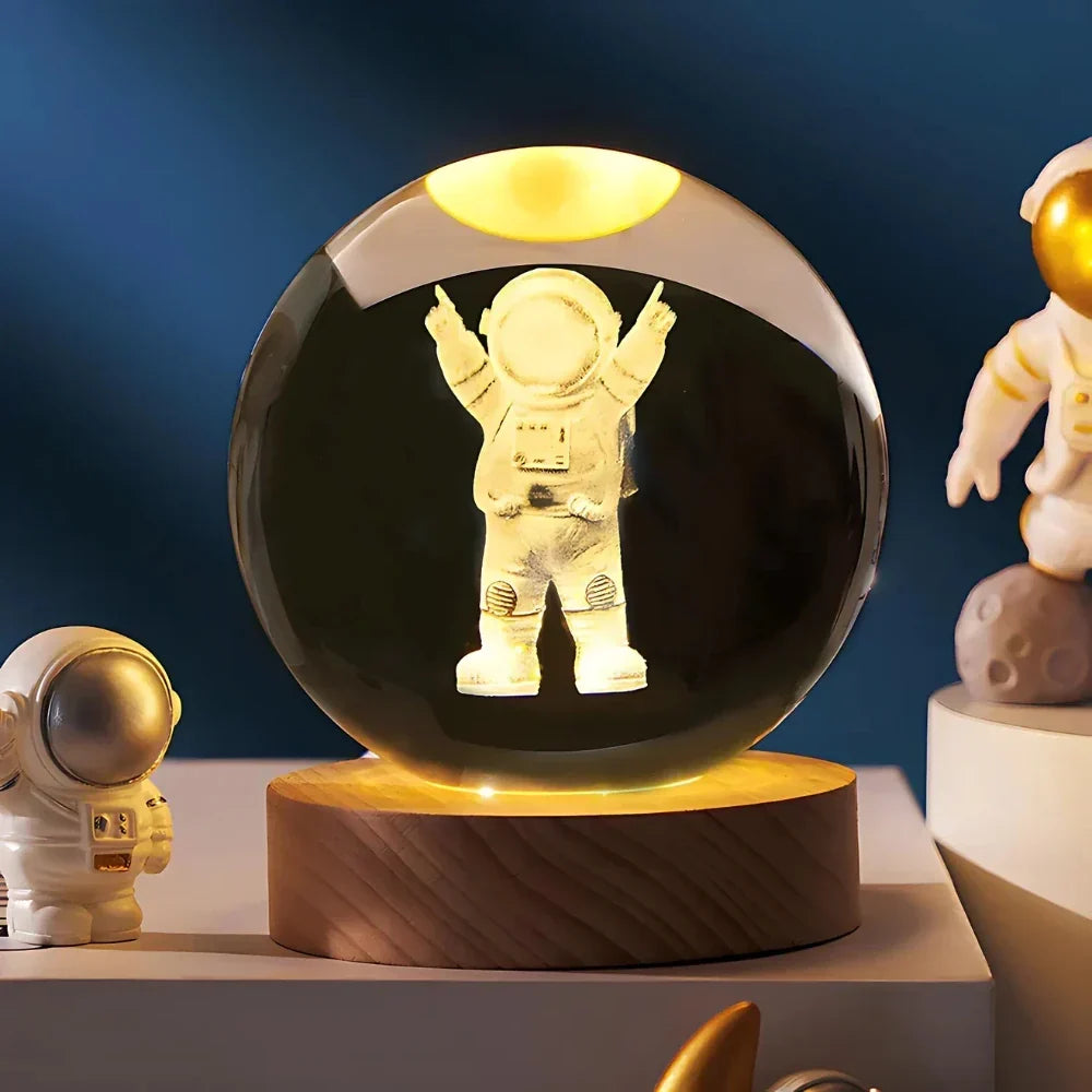 Night Light Crystal Ball 3D Planet Engraved LED Table Lamp