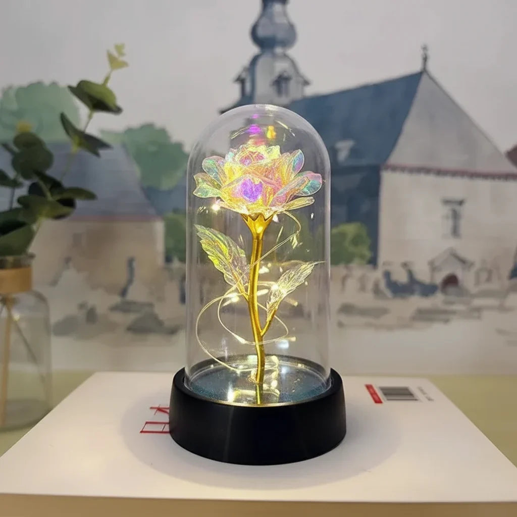 Table Lamp LED Rose Glass Dome Romantic Decorative Light