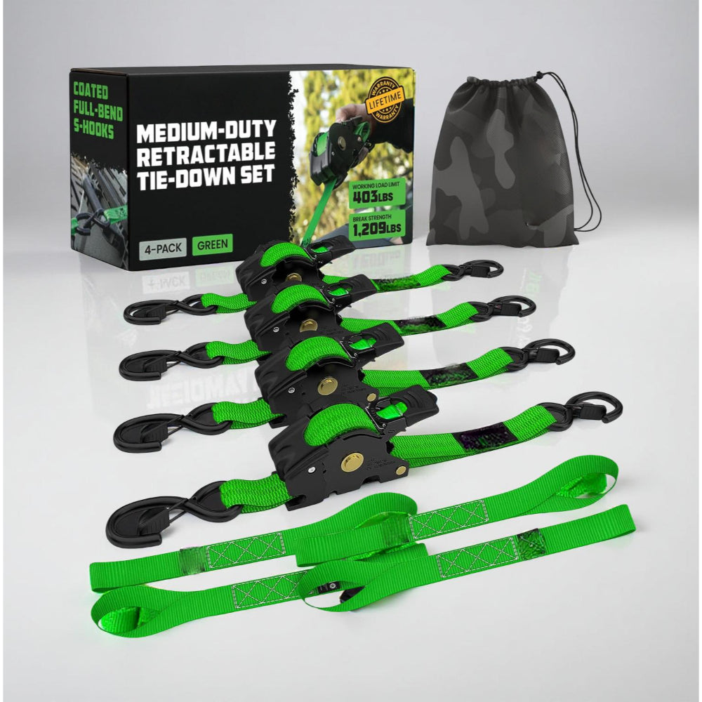Ratchet Straps Cargo Retractable Tie Down Heavy Duty Hook Set