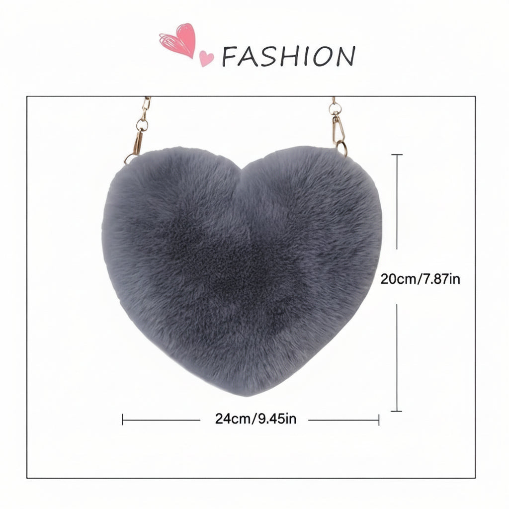 Shoulder Bag Faux Fur Heart Crossbody Chain Purse