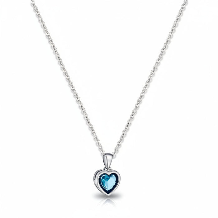 Silver Necklace Heart Pendant Sapphire Birthstone