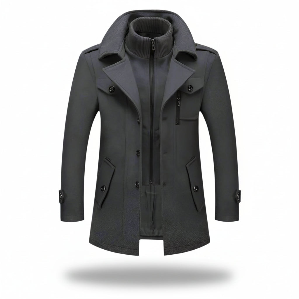 Men Winter Coat Blend Insulated Long Trench Jacket