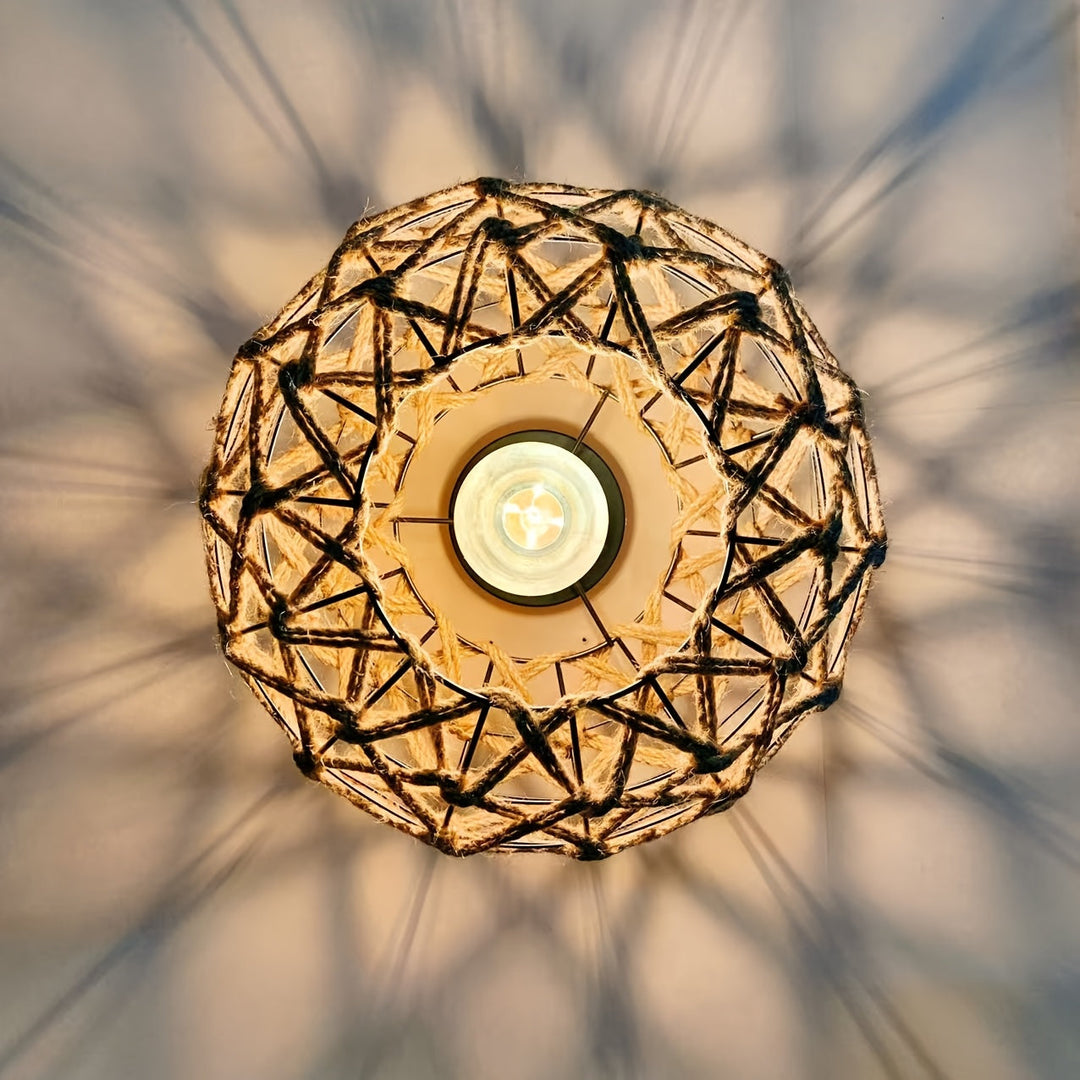 Bohemian Hemp Rope Ceiling Light | Handwoven Rustic Flush Mount Fixture